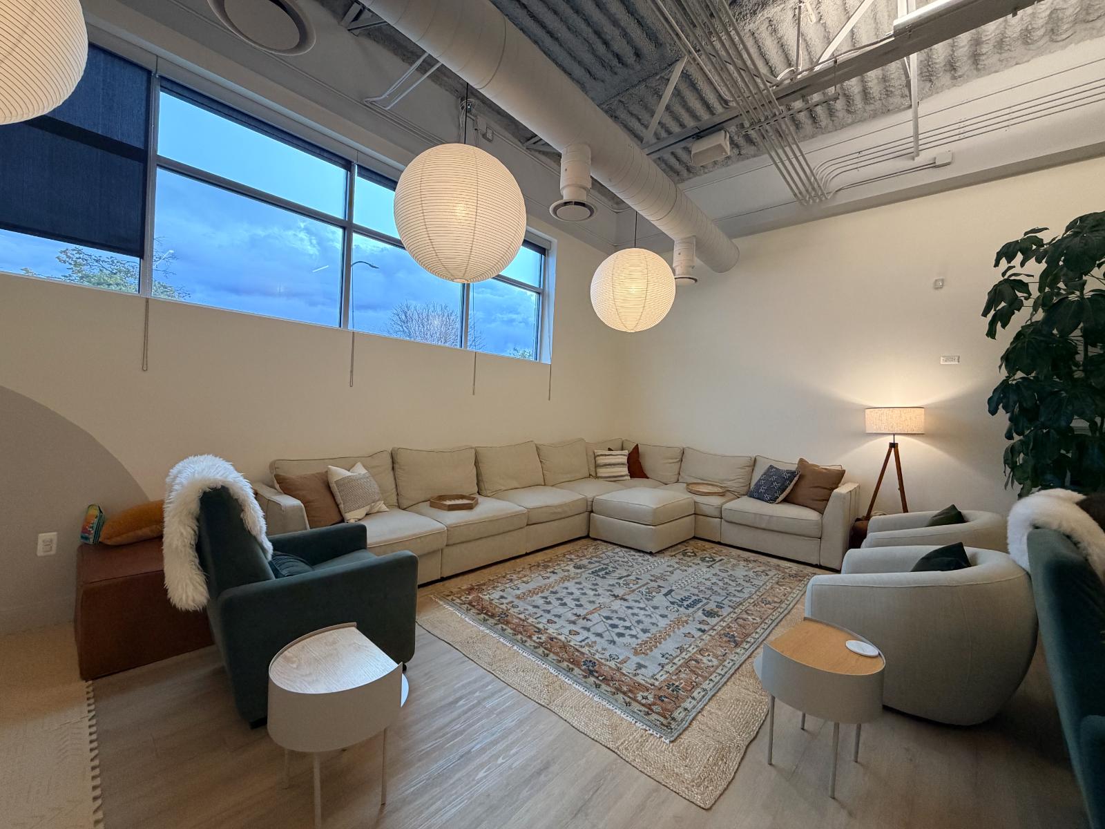 Warm and comfortable sanctuary space supports deep trauma healing and self love for wellness retreats