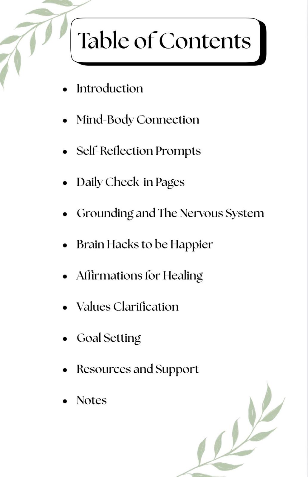 mindful empowerment guided journal table of contents